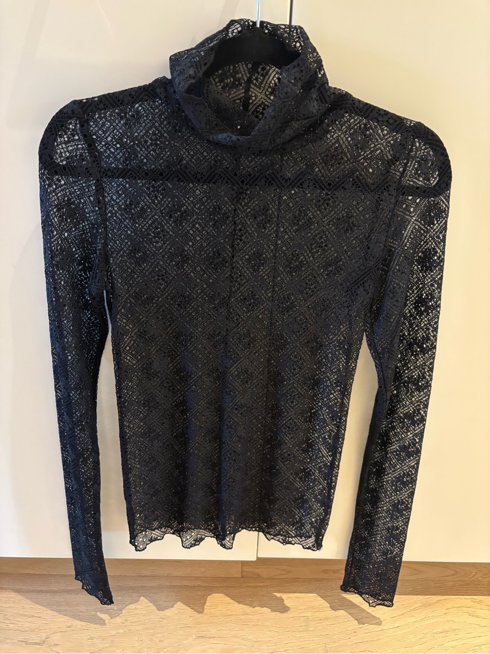 Free People Black Lace Sheer Long-Sleeve Turtleneck Top